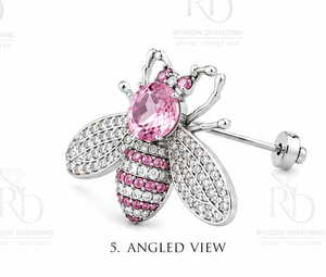 Luxury <b>Bee</b> Pink Gemstone Silver Brooch Premium 925 Sterling Silver White Stone Oval Cut Dress Blazer Suit Lapel Pin Statement - Product Image 4