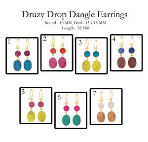 Stylish sugar agate druzy <b>dangle</b> <b>earrings</b> handmade <b>gold</b> electroplated brass gemstone hook jewelry Wholesale stone ear adornment - Product Image 5