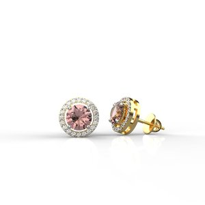 Classic 18K Gold Filled Morganite Stud Earrings With Pave Diamond Halo For Women Wedding Jewelry Round Cut Gemstone Design - Product Image 3