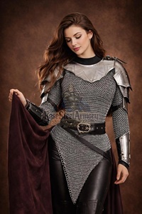 Disfraz de Caballera Medieval para Mujer |   Conjunto de armadura de malla metálica con cinturón de cuero negro, Cosplay JAHID - Product Image 3