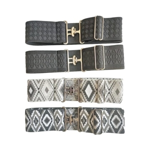 Ethnic Patterned <b>Elastic</b> <b>Belt</b> with Metal Buckle Adjustable Polyester Cotton Waistband for Fashion Wear - Product Image 1