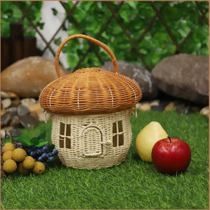 Mushroom shaped rattan children hand <b>bag</b> kid toy handbag <b>basket</b> lovely natural wicker <b>bags</b> for babies - Product Image 5