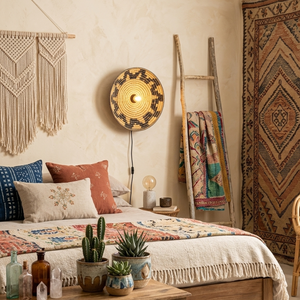 Zig Zag Seagrass Wall <b>Light</b> Plug-in Woven Seagrass Wall <b>Sconce</b> Natural Fiber Dish Boho Woven Wall Plate for Bedroom Living Room - Product Image 4