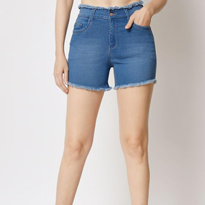 Women's Breathable Quick Dry 100% Cotton Denim Shorts Elastic Waist Custom Printed 180g Customizable High Quality Custom Sizes - Product Image 3