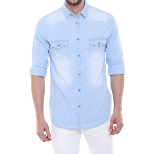 Western Style Men's Casual <b>Work</b> Denim Shirts with Pockets Breathable Anti-Wrinkle Long Sleeves Cowboy Shirt <b>Stand</b> Collar Winter - Product Image 1