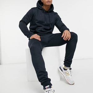 Chándal Azul Marino con Capucha para Hombre, Estilo Casual, Color Sólido, con Bolsillos Laterales, Cintura Elástica, Corte Regular, Estilo Otoñal - Product Image 1