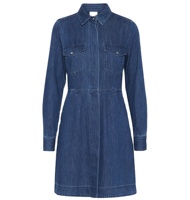 Robe chemise en jean de haute qualité pour femme, avec dentelle et fronces, style décontracté, ceinturée, boutonnée, style western, silhouette trapèze, taille élastique