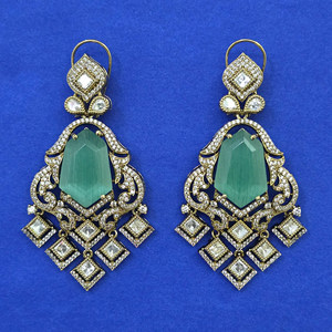 Boucles d'oreilles pendantes classiques Kundan avec cristaux et strass, placage Mehndi pour femmes, anniversaire 353359 - Product Image 3