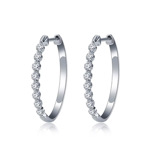 Pendientes de Aro Plateados para Mujer con Diamantes de Laboratorio de Corte Brillante Redondo, Color G, Estilo Clásico para Uso Diario - Product Image 3