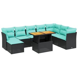 Set divano da giardino in Poly Rattan nero 9 pezzi con cuscini eleganti mobili da esterno - Product Image 2