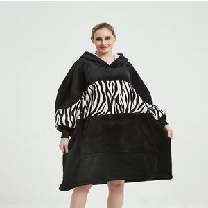 Black Zebra Wearable Blanket Hoodie Oversized Sherpa Fleece Hooded Blanket Unisex Giant Comfy Sweatshirt Winter Warm - Product Image 2