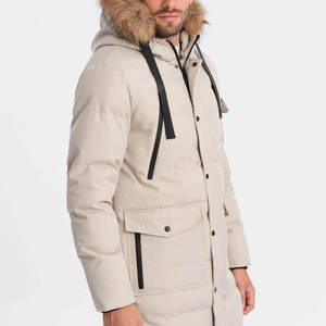 Global Industry <b>Men's</b> Beige Hooded Puffer Jacket Windproof Plus Size Long Casual <b>Winter</b> <b>Coat</b> Polyester Lining Zipper Closure OEM - Product Image 3
