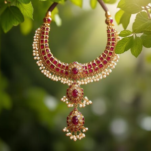 <b>Ruby</b> and White Kemp Choker <b>Necklace</b> Set-Designer Bridal Fine Jewelry - Product Image 3