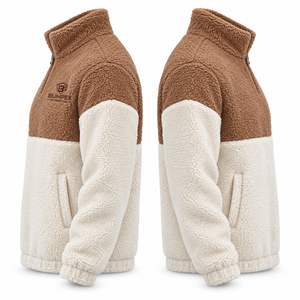 Custom Unisex <b>Sherpa</b> <b>Fleece</b> Half Zip Pullover Color Block Teddy <b>Jacket</b> with 3D Embroidered Logo OEM Private Label Manufacturer - Product Image 5