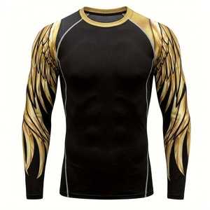 Camiseta de Compresión Premium Gold Wing MMA Rash Guard de Manga Larga Personalizada para Hombre, Ropa Deportiva de Alto Rendimiento - Product Image 1