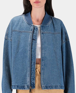 Vaqueros de Mezclilla de Poliéster/Algodón Oscuro Lavado de Primera Calidad para Mujer, Estilo Formal Vintage con Cuello Mandarín, Transpirables, para Otoño/Verano - Product Image 3