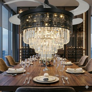 Invisible Blade <b>Ceiling</b> Fan Luxury Gold <b>Crystal</b> Chandelier <b>LED</b> Remote Control Hanging <b>Light</b> for Modern Home Dining Room - Product Image 5