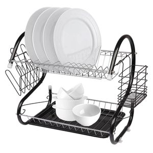 Scolapiatti Multifunzionale Nero RT a Forma di S, Doppio Strato per Ciotole, Piatti, Bacchette e Cucchiai - Product Image 1