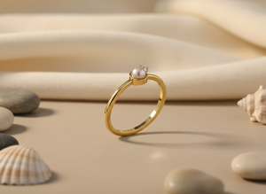 Anillo Apilable Minimalista para Mujer, Hecho a Mano, Oro Sólido de 14k, Perla de Agua Dulce, Diamante Cultivado en Laboratorio, Certificado, Ideal para Regalo - Product Image 2
