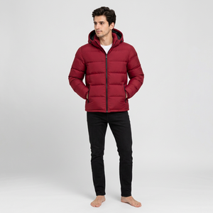 Men Hooded Puffer Jacket Winter Warm Breathable <b>Fleece</b> 220g Polyester Filling <b>Zipper</b> Closure Front Casual Solid Color Loose - Product Image 3