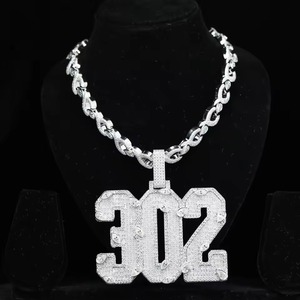 Iced Out Lucky Number Name Letter Pendant Men's Hip Hop <b>Gold</b> Plated 925 Silver Moissanite Chain Necklace Pass Diamond <b>Tester</b> - Product Image 3