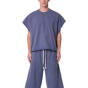 T-shirt sans manches col rond pour homme, coupe ample, épaules larges, délavé, uni, style streetwear décontracté, vente en gros, personnalisable, OEM, en jersey de coton - Product Image 1