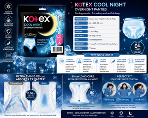 Kotex <b>Cool</b> Nighttime Panty <b>Pads</b> M-L - 2pcs/Bag | 10199 Heavy Absorbency Cooling Technology - Product Image 6