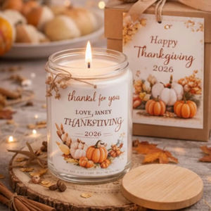Vela personalizada en frasco de vidrio para el Día de Acción de Gracias, especialmente diseñada para añadir un toque acogedor y elegante a la decoración de tu hogar. - Product Image 2