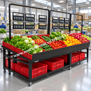 Étagère de présentation de produits pour supermarché en métal robuste, autoportante, avec revêtement en poudre époxy, 2 niveaux, porte-sacs, installation rapide - Product Image 5