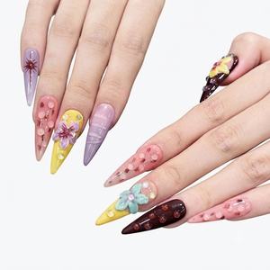 Ongles acryliques extra longs en forme de larme pour doigt Pastel Y2K Sweet Retro Handcrafted Bloom Design - Product Image 3