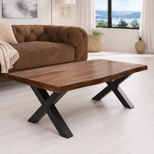 Modern Wooden <b>Coffee</b> <b>Table</b> With Black X <b>Legs</b> Natural Grain Finish <b>For</b> Stylish Living Room Home Decor Furniture - Product Image 5