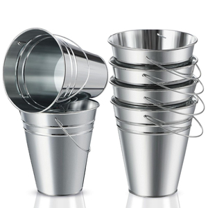 Ensemble de 3 seaux en acier galvanisé de style moderne avec poignée en bois, seaux en métal galvanisé pour intérieur, extérieur et jardin - Product Image 3