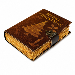 Carnet de notes vintage fait main en cuir rigide avec serrure, journal de Noël antique, journal d'écriture rustique, crayon inclus - Product Image 1
