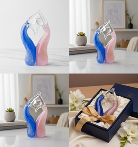 Escultura de Amor en Vidrio Soplado a Mano, Forma de Corazón, Azul y Rosa, Decoración Artística Hecha a Mano por Tiny Glass World Rajasthan Dome - Product Image 5