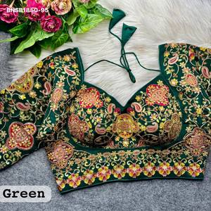 Superbe Blouse Prête-à-Porter en Crêpe Naturel de Couleur Intense, Style Madhubala, avec Manches Coude, Ornements Richement Brodés, Prix de Gros - Product Image 4