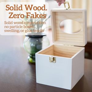White Wooden Tissue Box Cover Square Facial Tissue Holder with Gold Metal <b>Latch</b> <b>Lock</b> Decorative Napkin Dispenser Case Organizer - Product Image 6