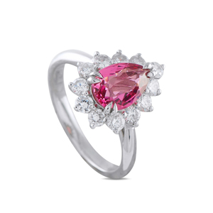 Romantic Flower Shape Pink Gemstone <b>Ring</b> With Oval Cut Diamonds 18K Solid Gold Women's Engagement <b>Ring</b> - Product Image 3