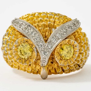 Anillo de Compromiso de Lujo en Oro Blanco de 14K con Diseño de Búho, Diamante Amarillo de Laboratorio de 0.50ct, Engaste Pavé, Certificado IGI, Estilo Artístico y Natural para Mujer - Product Image 2