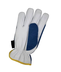 Leather Work Gloves Blue Palm White Fingers Anti-Slip Elastic Cuff General Purpose Safety Gloves Anti-static Breathable - Product Image 5