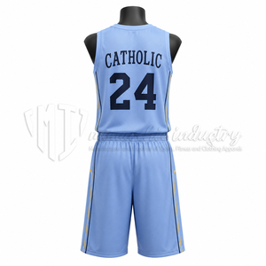Conjunto de Uniforme de Baloncesto Azul Claro Personalizado, Camiseta y Pantalones Cortos de Baloncesto de Malla Transpirable, Fabricante de Marca Privada OEM ODM - Product Image 2