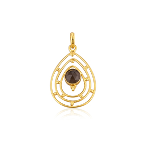 Colgante de latón chapado en oro con cuarzo ahumado natural, joyería hecha a mano para mujer. - Product Image 1