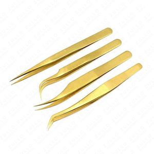 4 <b>Pc</b> Gold Stainless Steel Eyelash Tweezers <b>Set</b> with Fiber Tips Professional Precision Tools for Lash Extensions - Product Image 2