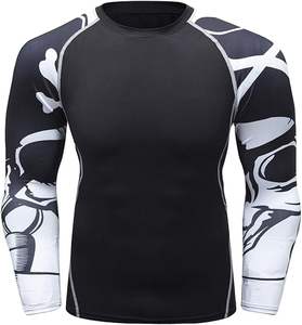 Custom Logo Men's <b>Black</b> Rash Guard with White Graphic Sleeves Performance <b>Compression</b> <b>Shirt</b> for Mma Gym Training - Product Image 1
