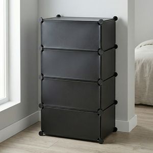 Estante OEM al por mayor de Taiwán fabricante de muebles de almacenamiento para el hogar DIY PP niños juguete plegable enclavamiento 4 cubos de almacenamiento - Product Image 1