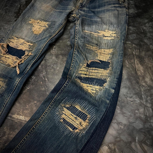 Jeans de Mezclilla Rectos de Primera Calidad, Algodón y Spandex Transpirables, Desgastados, con Logotipo Personalizado para Hombre, Color Lavado - Product Image 2