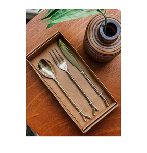 Brass Cutlery Spoon Table Decoration Modern Brass <b>Dessert</b> Spoon 4 Pieces Engraved Handle <b>Dessert</b> Teaspoon Tableware Packing <b>Box</b> - Product Image 4