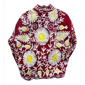 Handmade Corduroy Suzani Jacket Women's Floral Embroidered Cotton Stripe Lining Autumn <b>Winter</b> Fashion <b>Coat</b> - Product Image 4