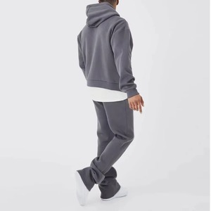 Ensemble sweat à capuche et pantalon de jogging gris pour homme, décontracté, en molleton tricoté, 100 % coton, couleur unie, taille à cordon de serrage, idéal pour l'automne - Product Image 2