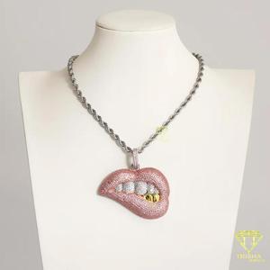 Premium Lip Shape Pendant Necklace in 925 Sterling Silver with Iced Out Moissanite Diamond Design - Product Image 6