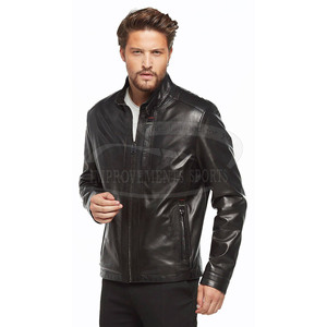 Veste en cuir véritable d'agneau décontractée pour hommes taille américaine col montant motif léger hiver fermeture à glissière adaptée édition limitée - Product Image 2